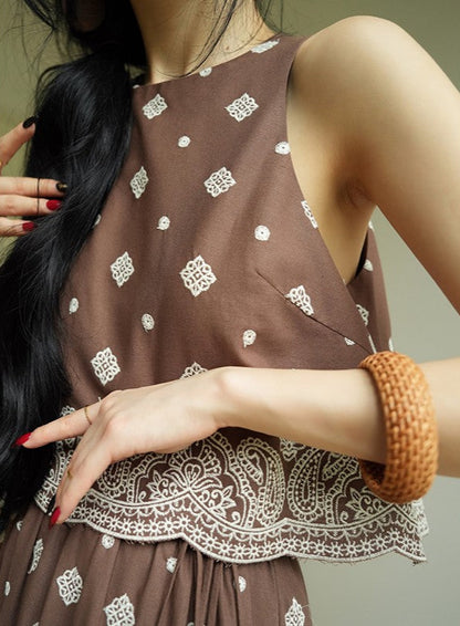 Aconiconi | Mocha Retro Embroidery Skirt Set