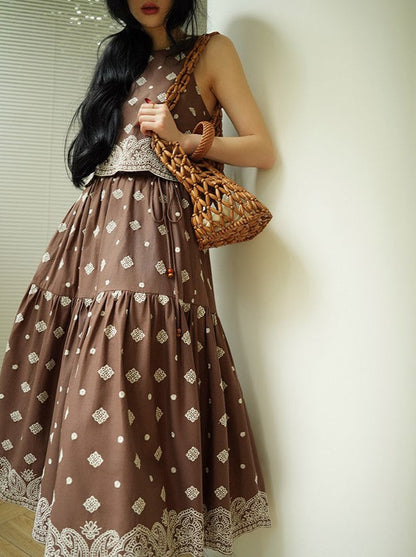 Aconiconi | Mocha Retro Embroidery Skirt Set