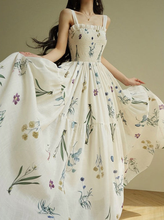 Aconiconi | Ivory Meadow Floral Long Dress