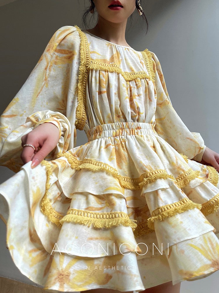 Aconiconi｜Mustard Flower ruffled skirt suit