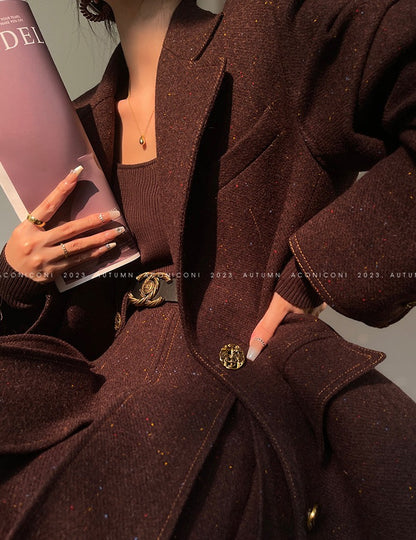 Aconiconi | Maillard Girl's French Temperament Blazer Pleated Skirt Suit