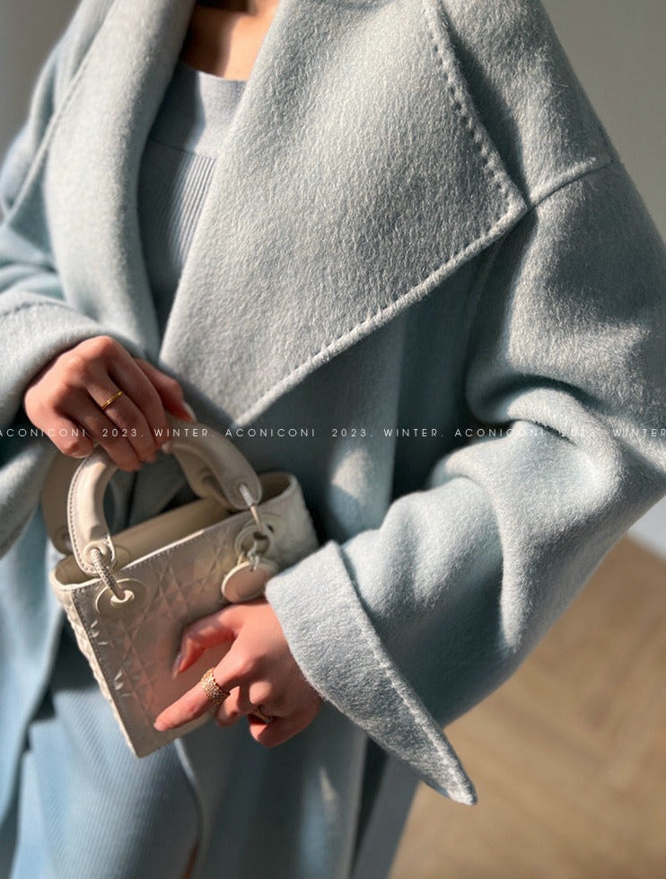 Aconiconi｜Dark Night & Sea Waves Double-Sided Wool Coat