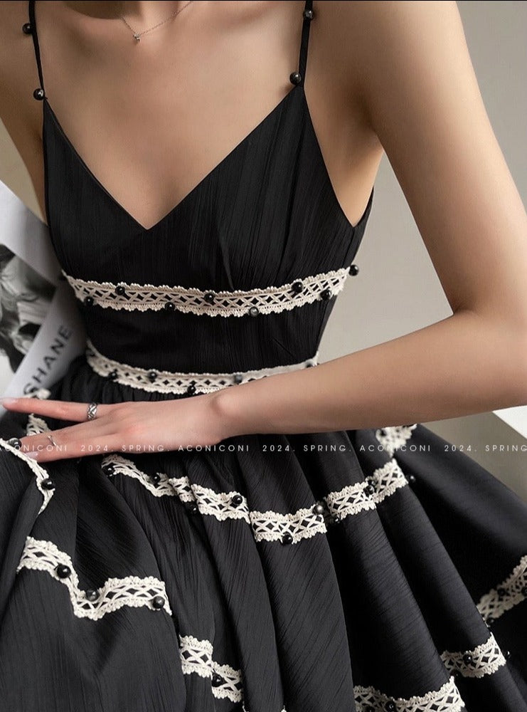 Aconiconi｜Rainy Night in Paris Black Short Dress