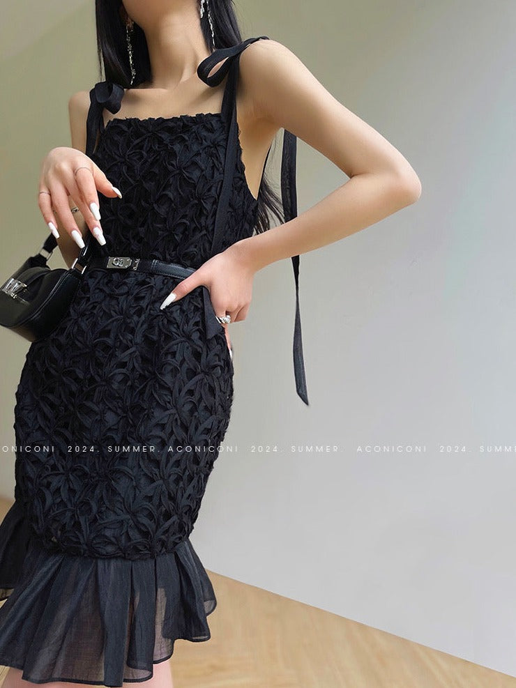 Aconiconi｜Quiet Night Orchid Retro Suspender Dress