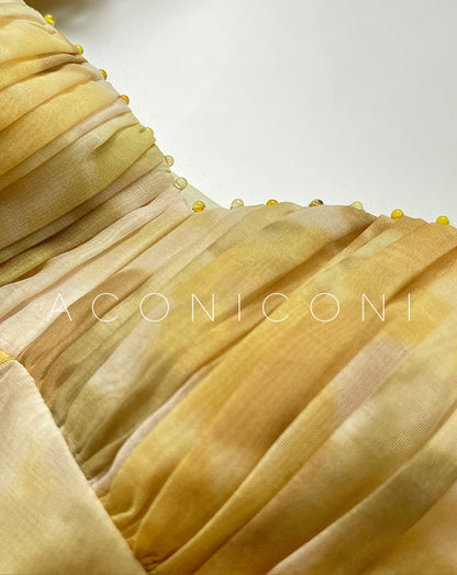 Aconiconi｜Midsummer Citron Puff Sleeve Elegant Dress