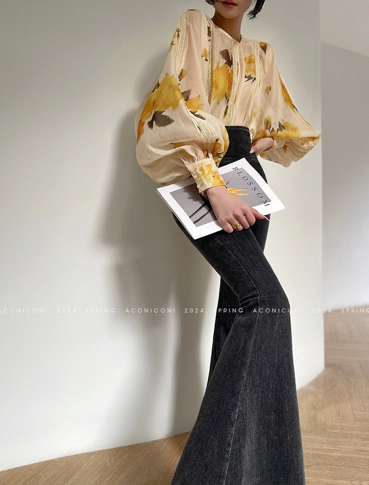 Aconiconi｜Lemon Blossom Printed Lace Skirt Suit