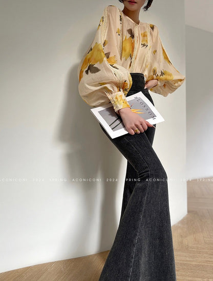 Aconiconi｜Lemon Blossom Printed Lace Skirt Suit