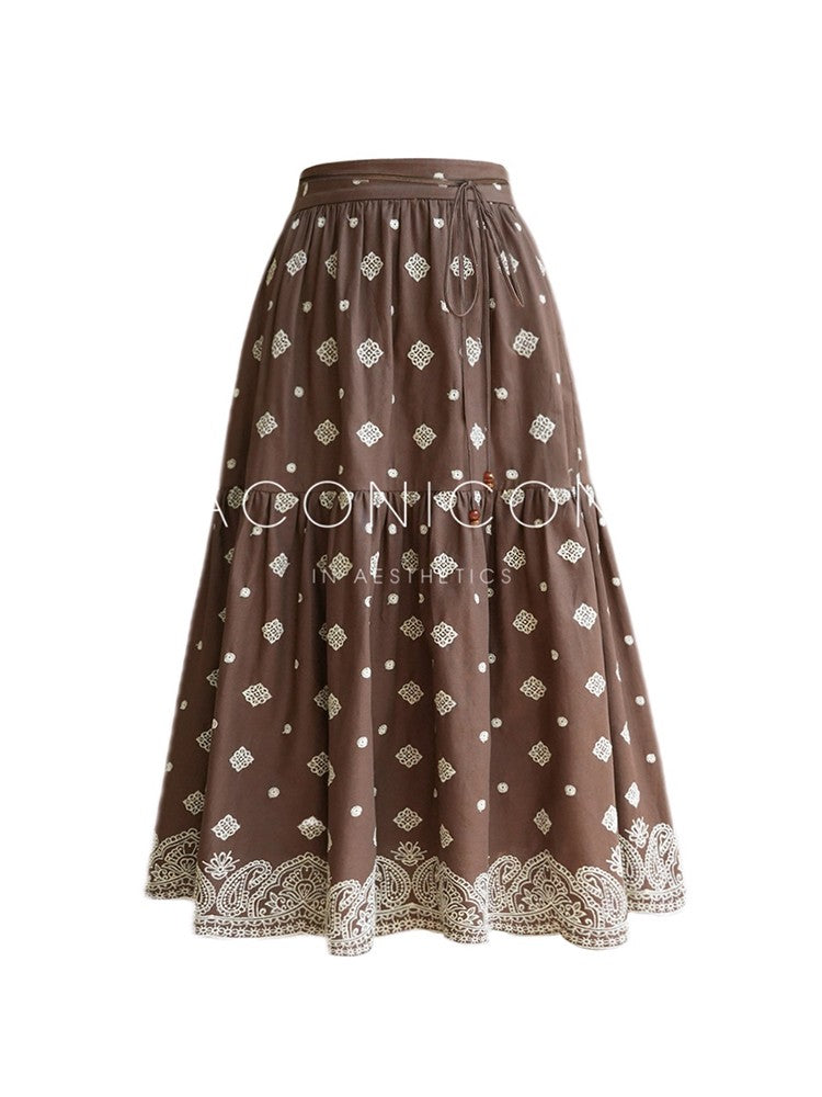 Aconiconi | Mocha Retro Embroidery Skirt Set