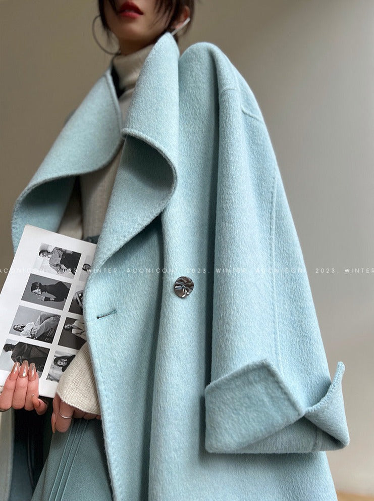 Aconiconi｜Dark Night & Sea Waves Double-Sided Wool Coat