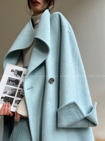 Aconiconi｜Dark Night & Sea Waves Double-Sided Wool Coat