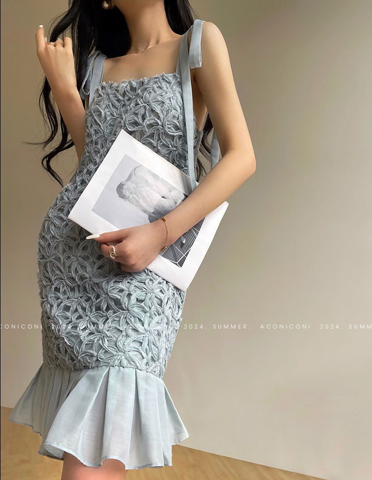 Aconiconi｜Quiet Night Orchid Retro Suspender Dress