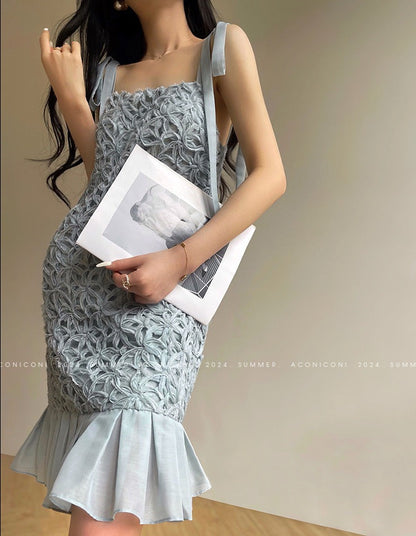 Aconiconi｜Quiet Night Orchid Retro Suspender Dress