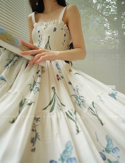 Aconiconi | Ivory Meadow Floral Long Dress