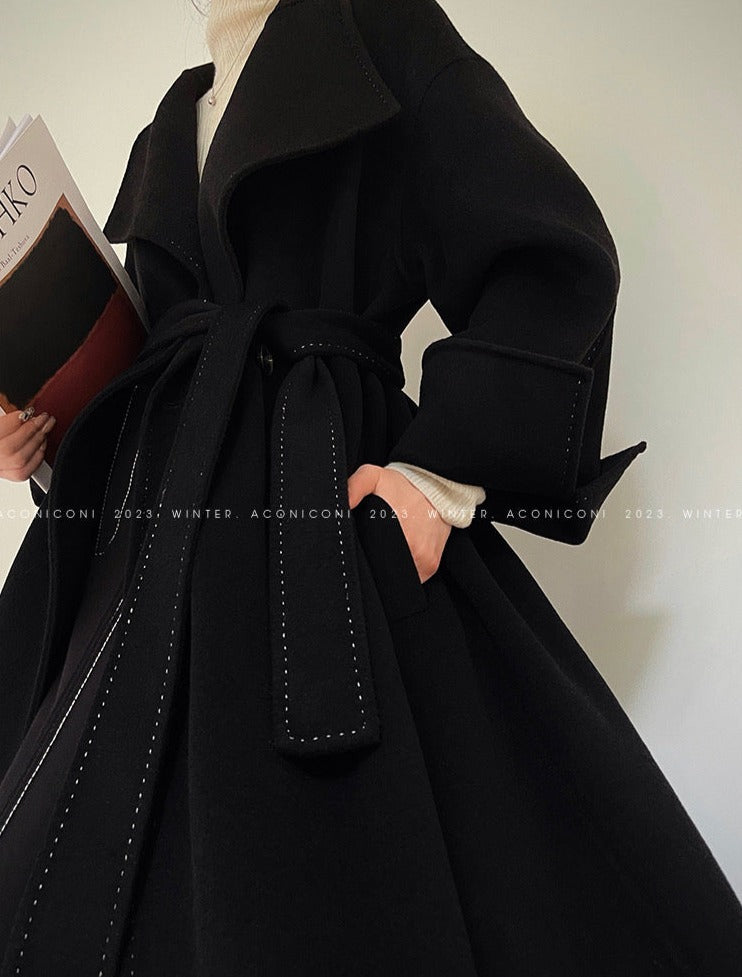 Aconiconi｜Dark Night & Sea Waves Double-Sided Wool Coat