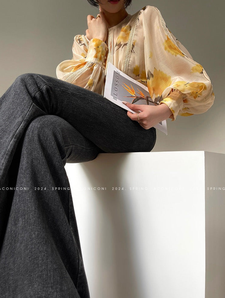 Aconiconi｜Lemon Blossom Printed Lace Skirt Suit