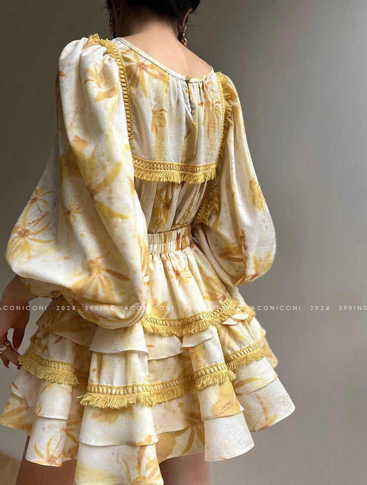 Aconiconi｜Mustard Flower ruffled skirt suit