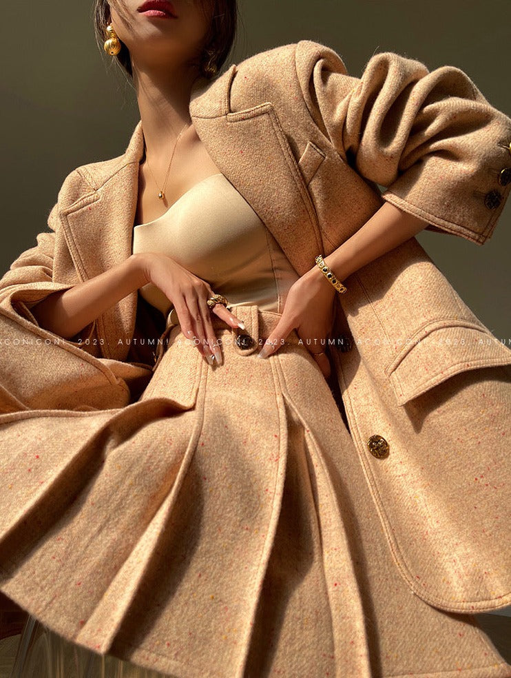 Aconiconi | Maillard Girl's French Temperament Blazer Pleated Skirt Suit