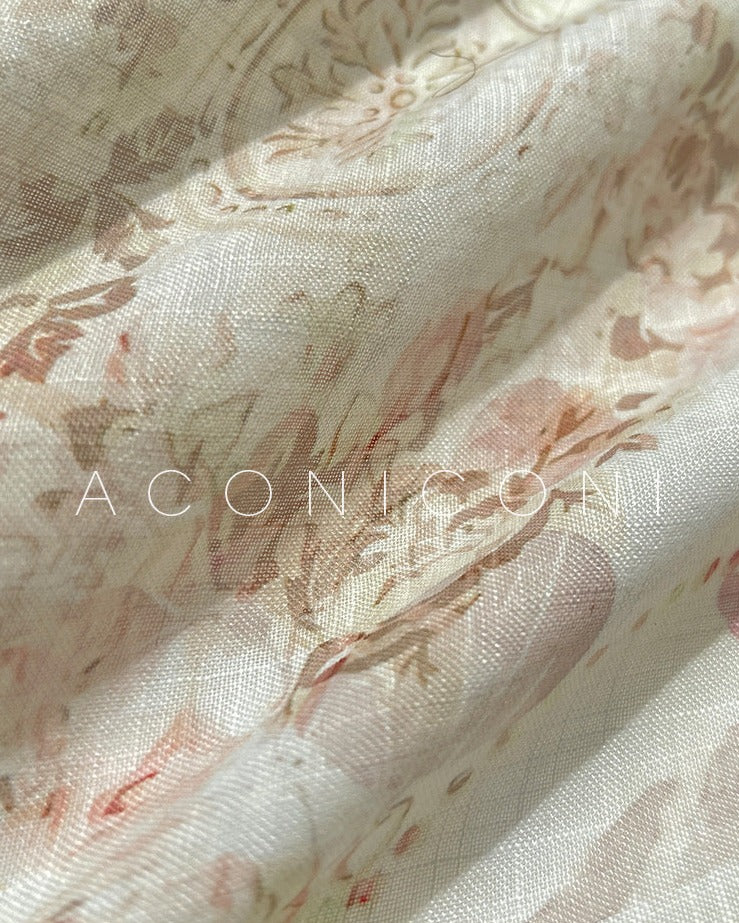 Aconiconi｜ French Retro Print Off-Shoulder Long Dress