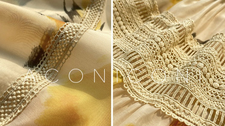 Aconiconi｜Lemon Blossom Printed Lace Skirt Suit