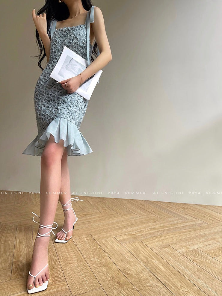 Aconiconi｜Quiet Night Orchid Retro Suspender Dress