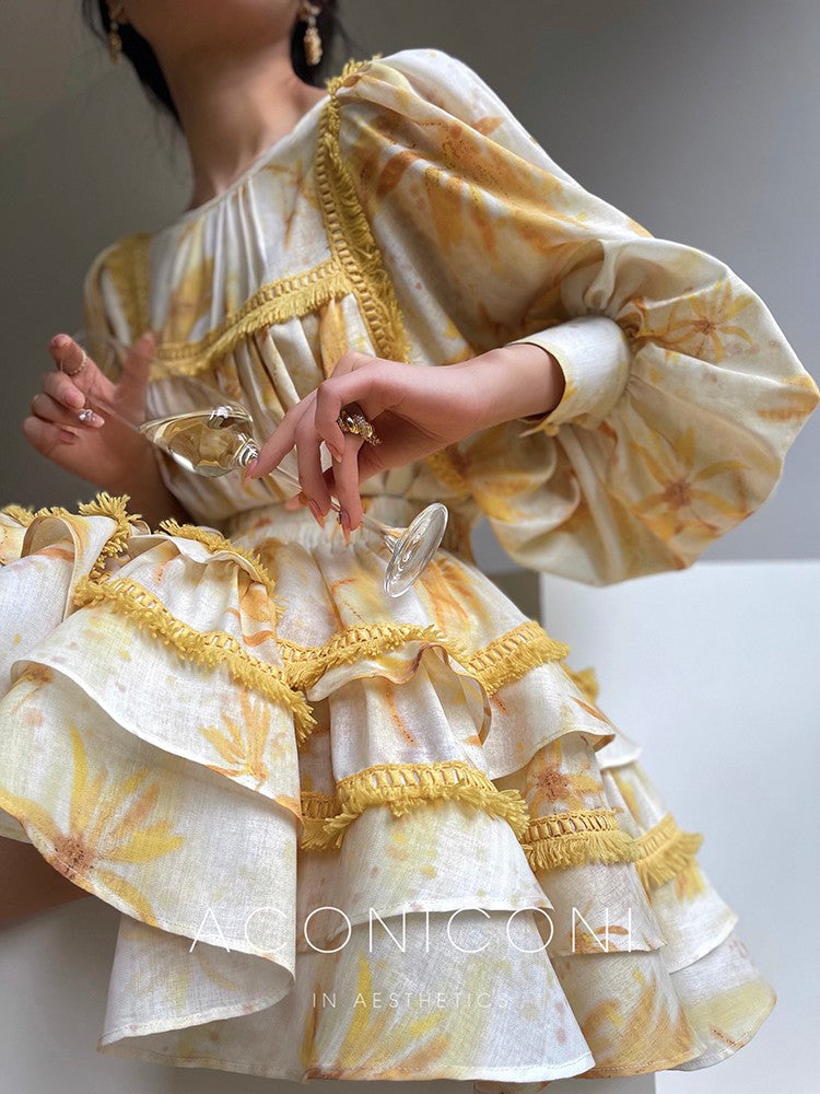 Aconiconi｜Mustard Flower ruffled skirt suit