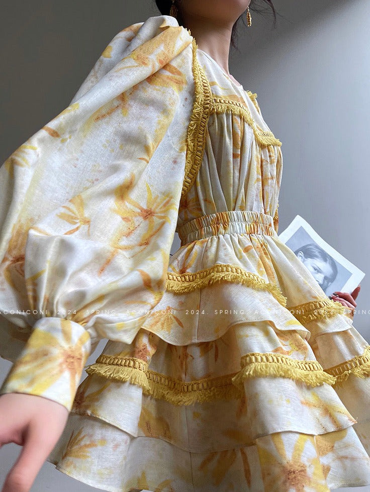 Aconiconi｜Mustard Flower ruffled skirt suit