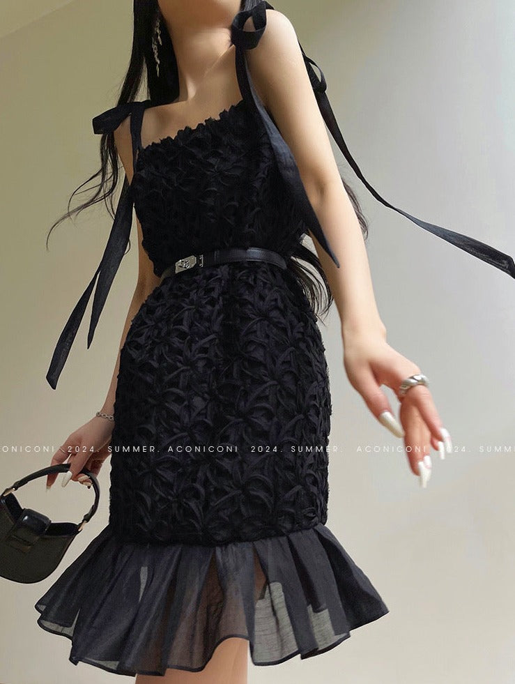 Aconiconi｜Quiet Night Orchid Retro Suspender Dress