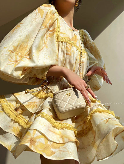 Aconiconi｜Mustard Flower ruffled skirt suit