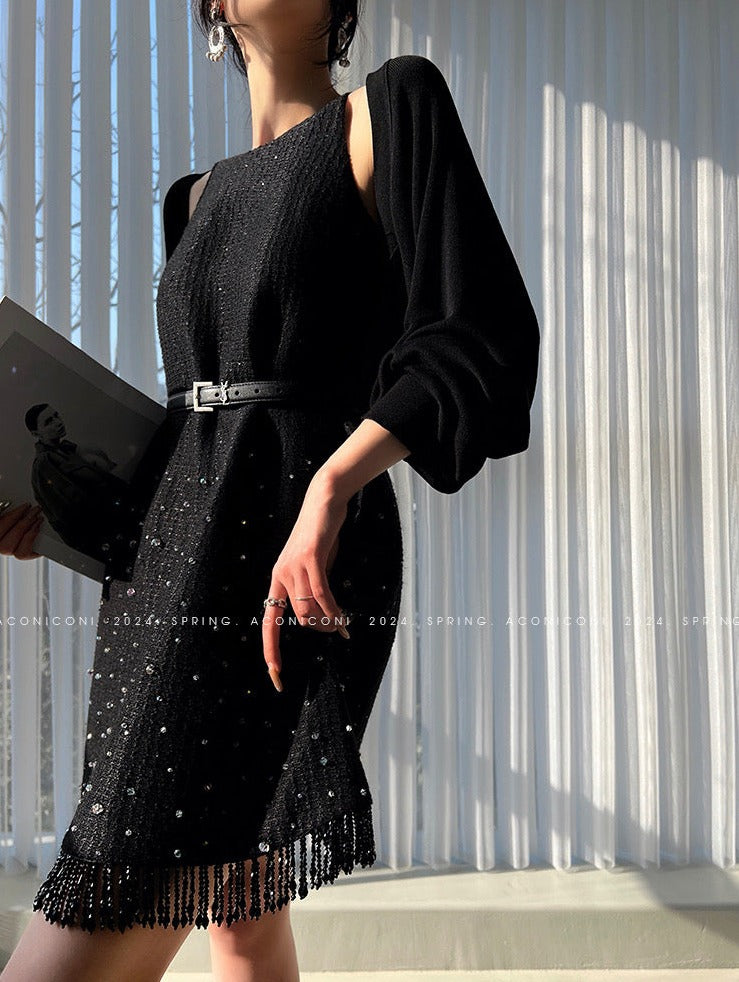 Aconiconi｜Light diamond shimmer wool dress