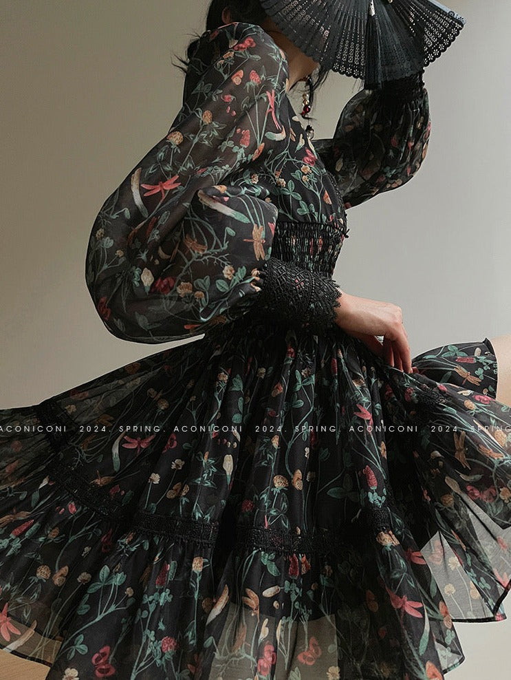 Aconiconi | Nighttime Rose French Retro Dress