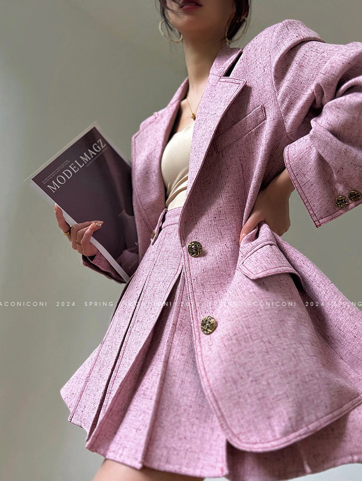 Aconiconi | Pink and Denim Skirt Suit