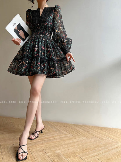 Aconiconi | Nighttime Rose French Retro Dress