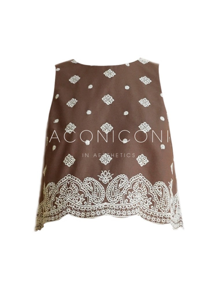 Aconiconi | Mocha Retro Embroidery Skirt Set