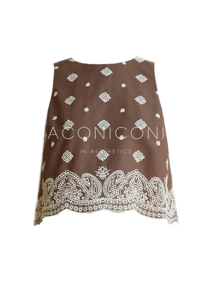 Aconiconi | Mocha Retro Embroidery Skirt Set