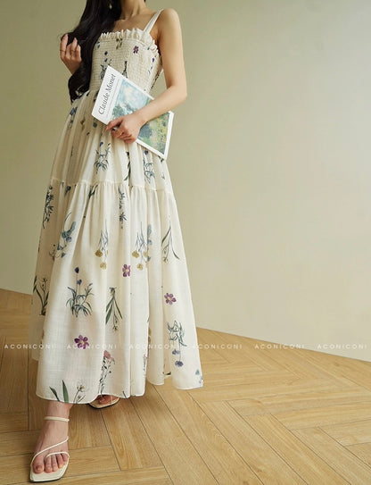 Aconiconi | Ivory Meadow Floral Long Dress