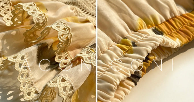 Aconiconi｜Lemon Blossom Printed Lace Skirt Suit