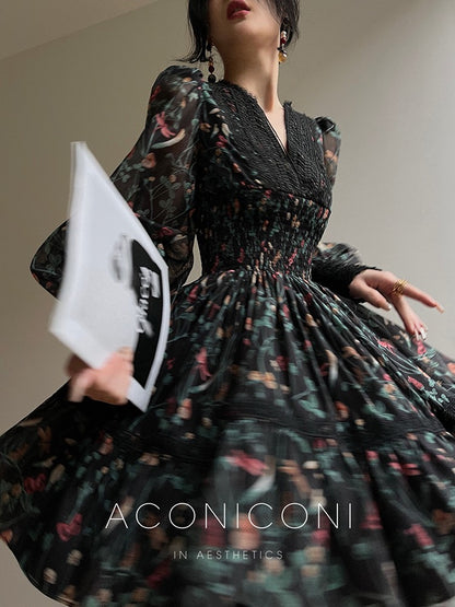 Aconiconi | Nighttime Rose French Retro Dress