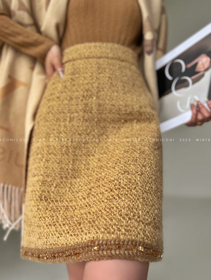 Aconiconi｜Brownie Autumn Wool Retro Skirt Suit