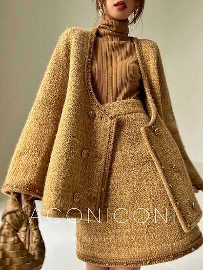 Aconiconi｜Brownie Autumn Wool Retro Skirt Suit