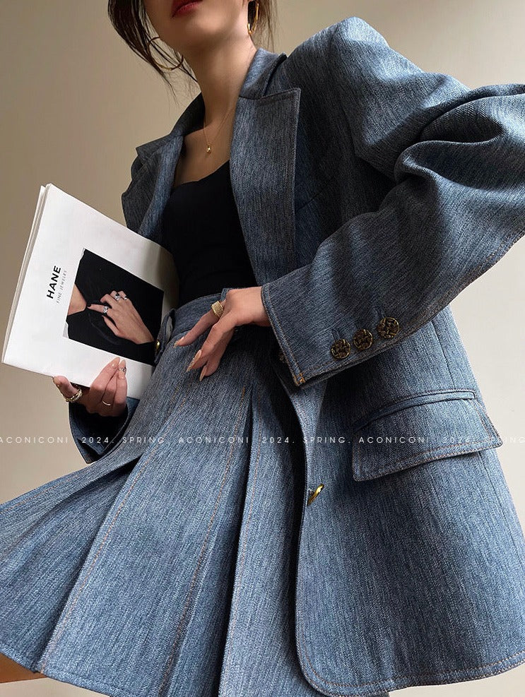 Aconiconi | Pink and Denim Skirt Suit