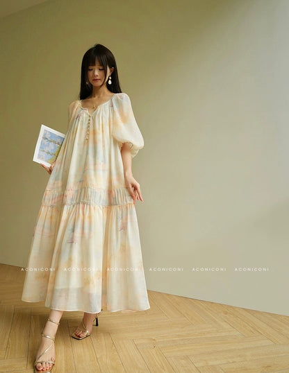 Aconiconi | Honeydew Glow Flowy Dress