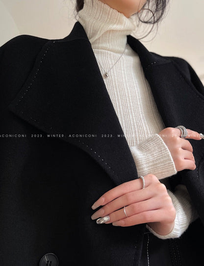Aconiconi｜Dark Night & Sea Waves Double-Sided Wool Coat