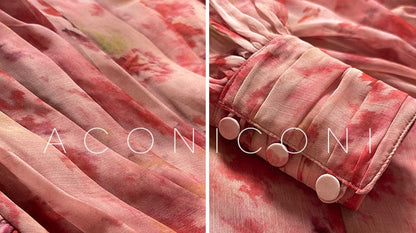 Aconiconi | Vivid Floral V-neck Ruffle Dress