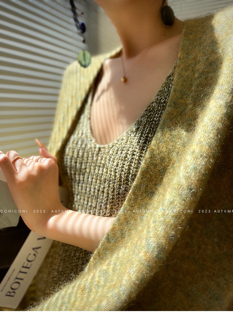 Aconiconi｜Late autumn evening wool knitted suspender dress & cardigan