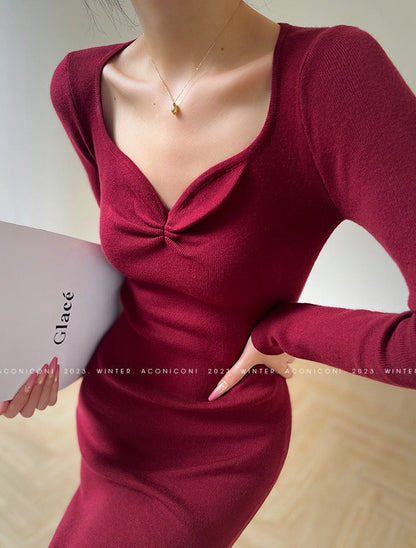 Aconiconi | Dark Night Rose Elegant Slim Fit Dress
