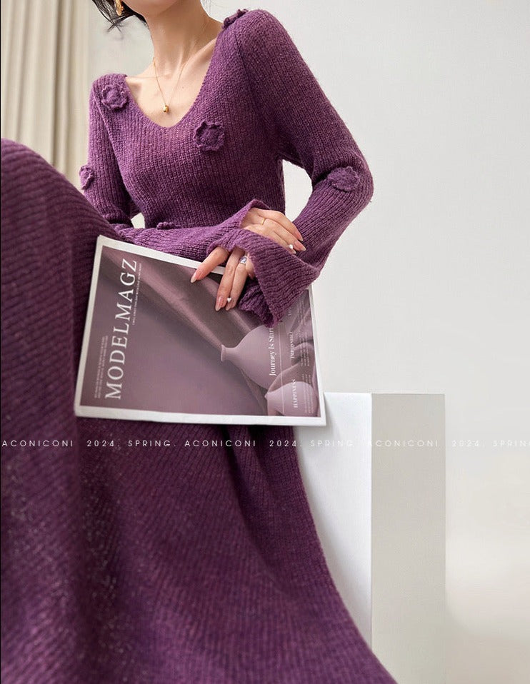 Aconiconi｜Alocasia Knitted Long Dress