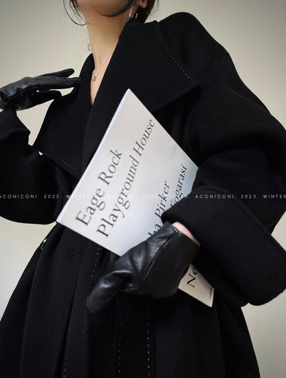 Aconiconi｜Dark Night & Sea Waves Double-Sided Wool Coat