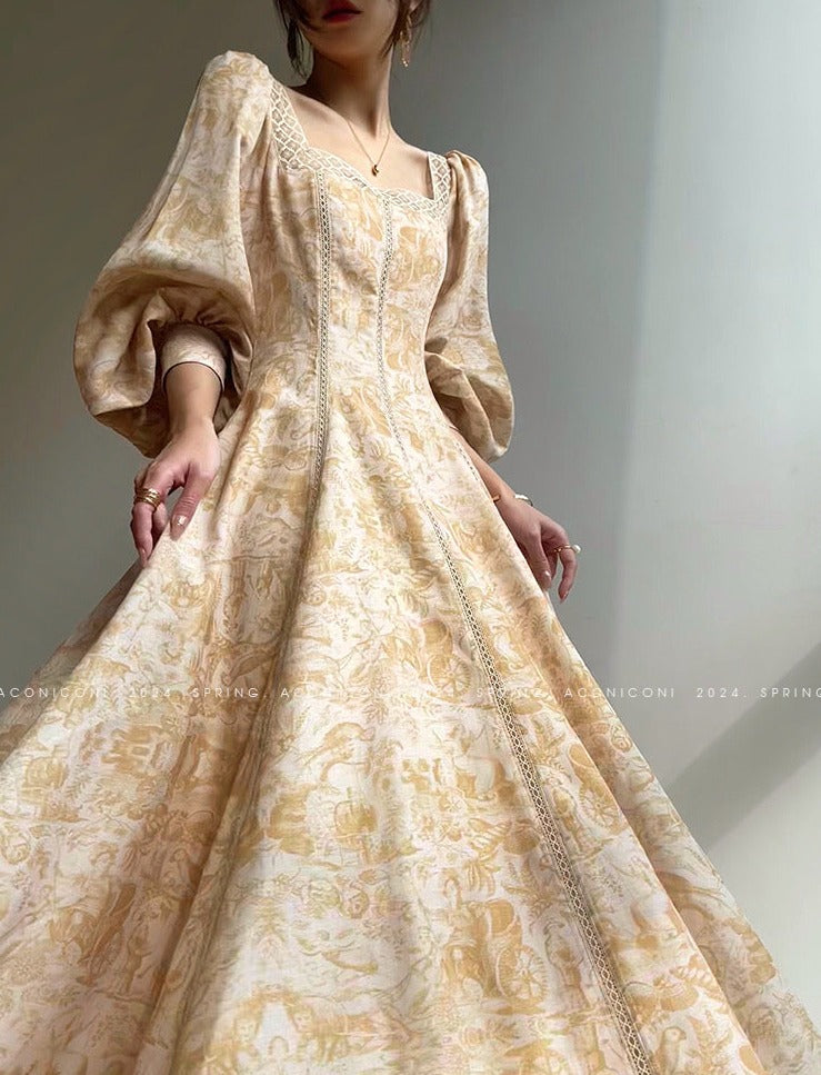 Aconiconi｜Warm Spring Retro Long Dress