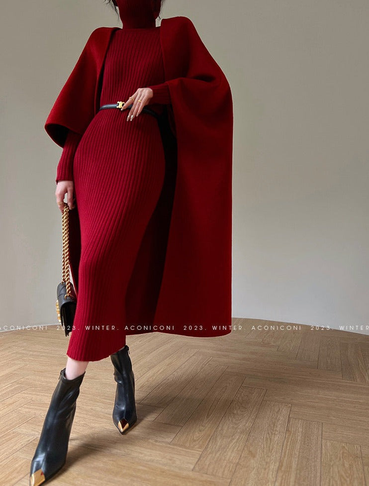 Aconiconi | Elegant  Wool Coat & Dress  Set