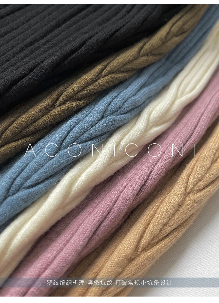 Aconiconi｜ Turtleneck and V-neck Knitted Long Slim Fit Dress